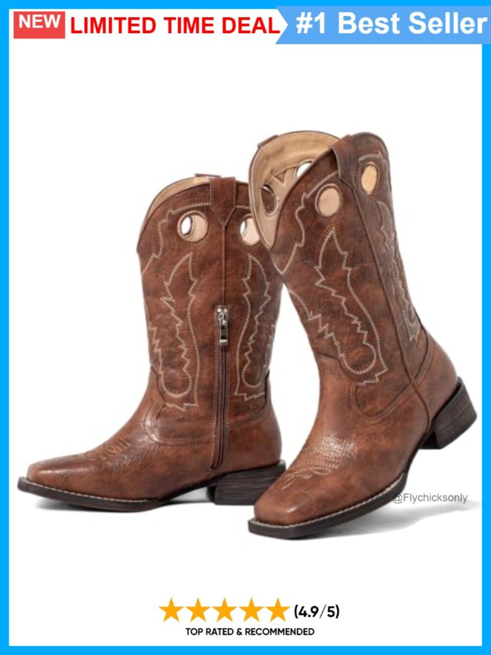 PU Leather Cowboy Boots Wide Calf Western Embroidered Square Toe Mid Calf